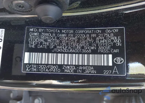 2010 Toyota Prius Ii from USA, damaged, VIN JTDKN3DU8A0013668